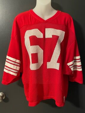 Vintage Russell Athletic #67 Red Mesh Football Jersey Made in USA L Unisex